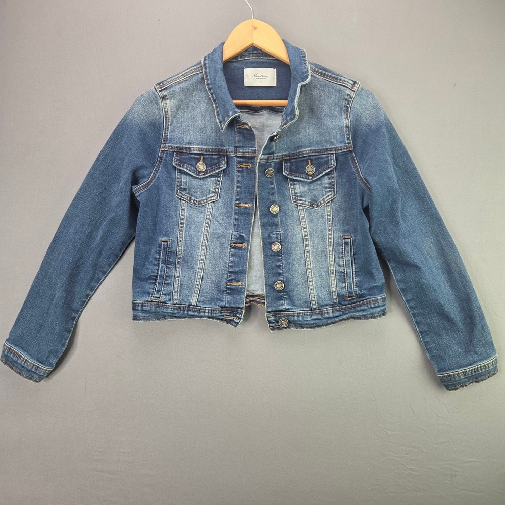 KanCan Denim Jacket Trucker KC6042D Size S Blue Medium Wash Stretch Button Up